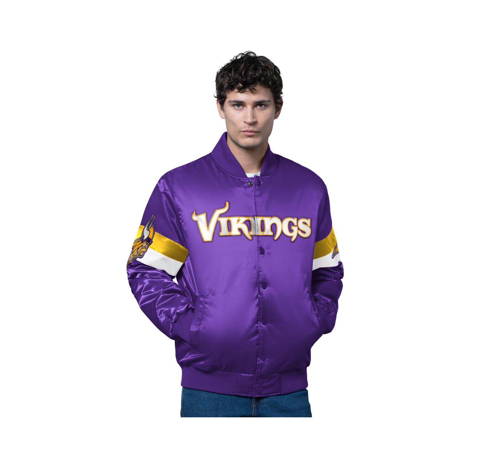 Starter Мужская куртка на кнопках с принтом Minnesota Vikings, фиолетовая