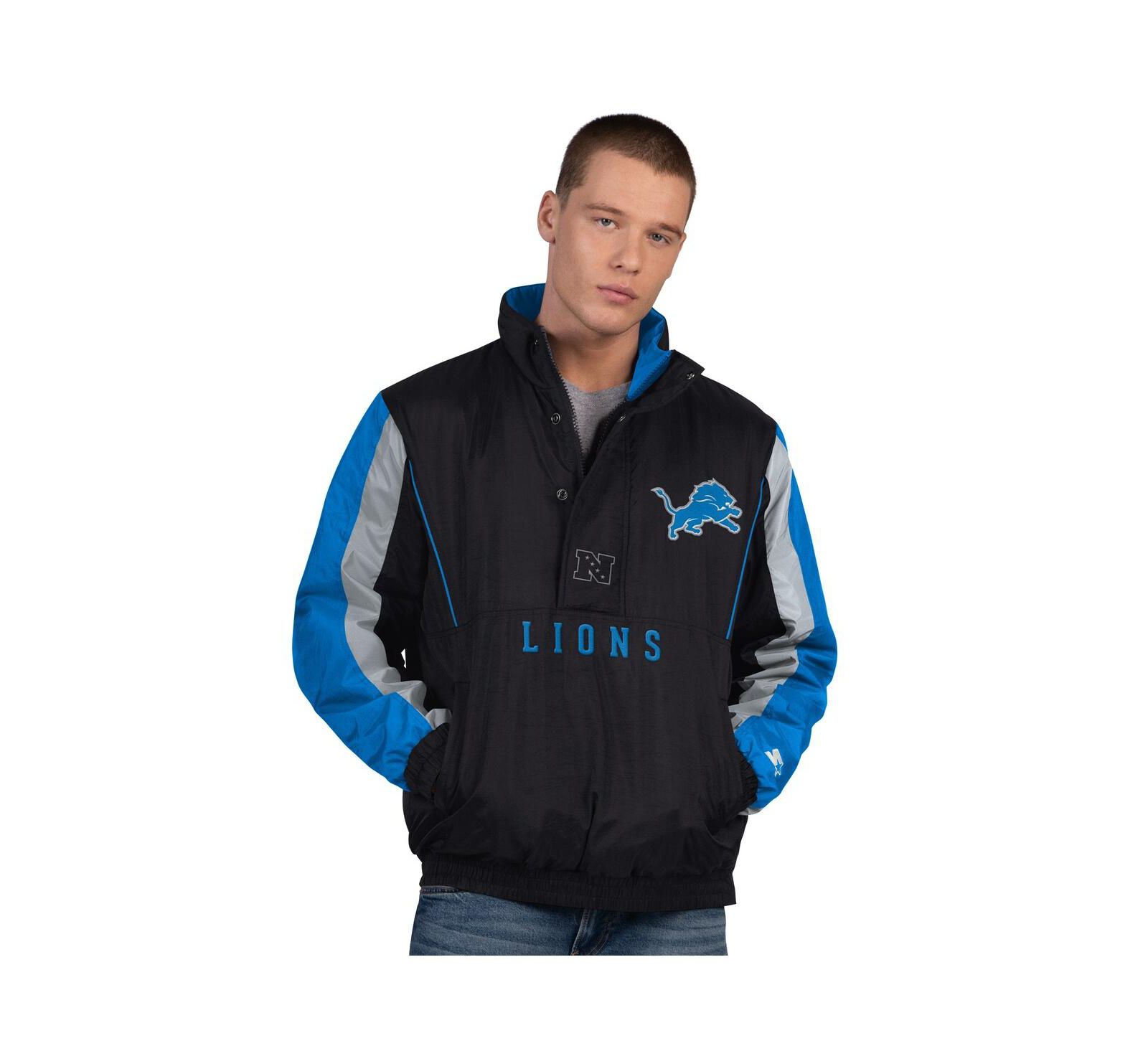 Starter Men's Black Detroit Lions Thursday Night Gridiron Half-Zip Jacket