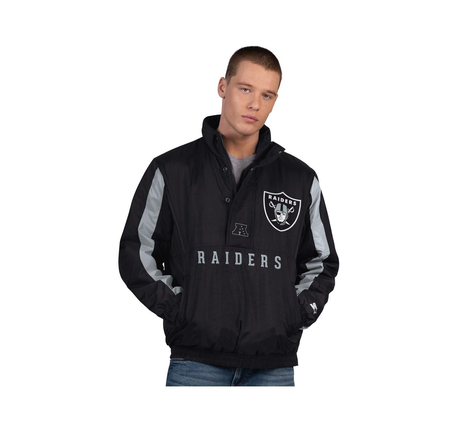Starter Men's Black Las Vegas Raiders Thursday Night Gridiron Half-Zip Jacket