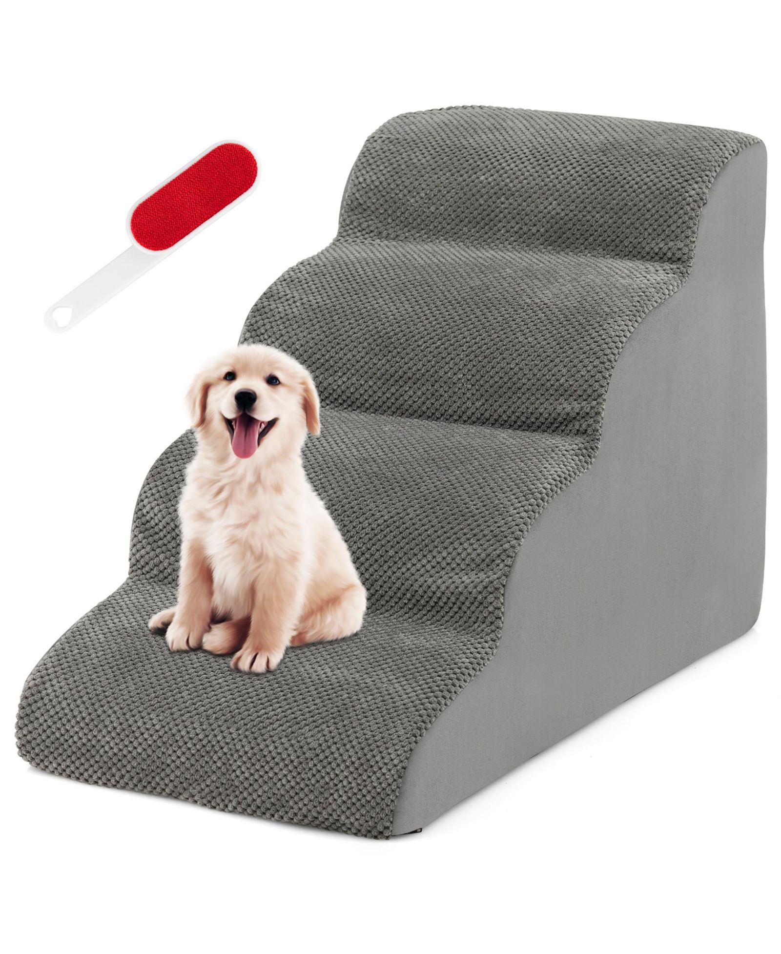 Лестница для собак Gymax 4-Tier Foam Dog Ramp Non-Slip Soft Pet Stairs с щеткой для высокого дивана/кровати