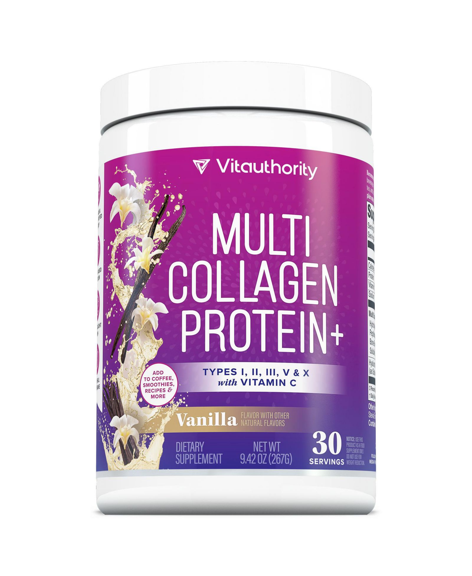 Vitauthority US Vita Multi Collagen Protein+ Vanilla 267g банка (30 srv)