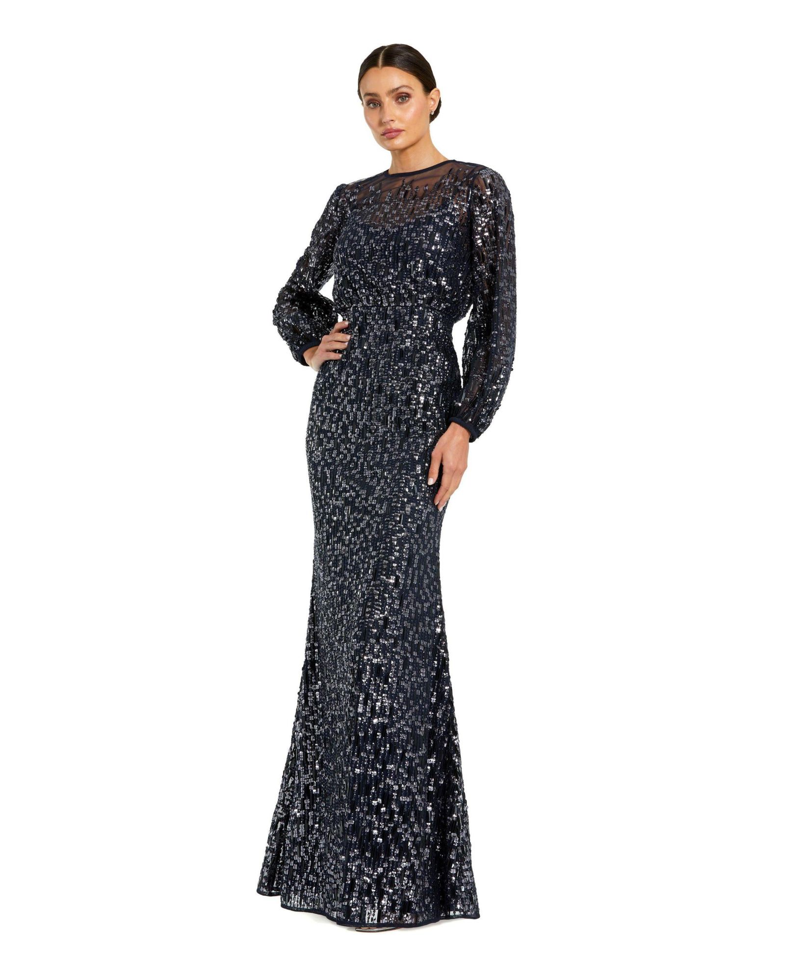 Mac Duggal Женский Sequin Long Sleeve Blouson Evening Gown