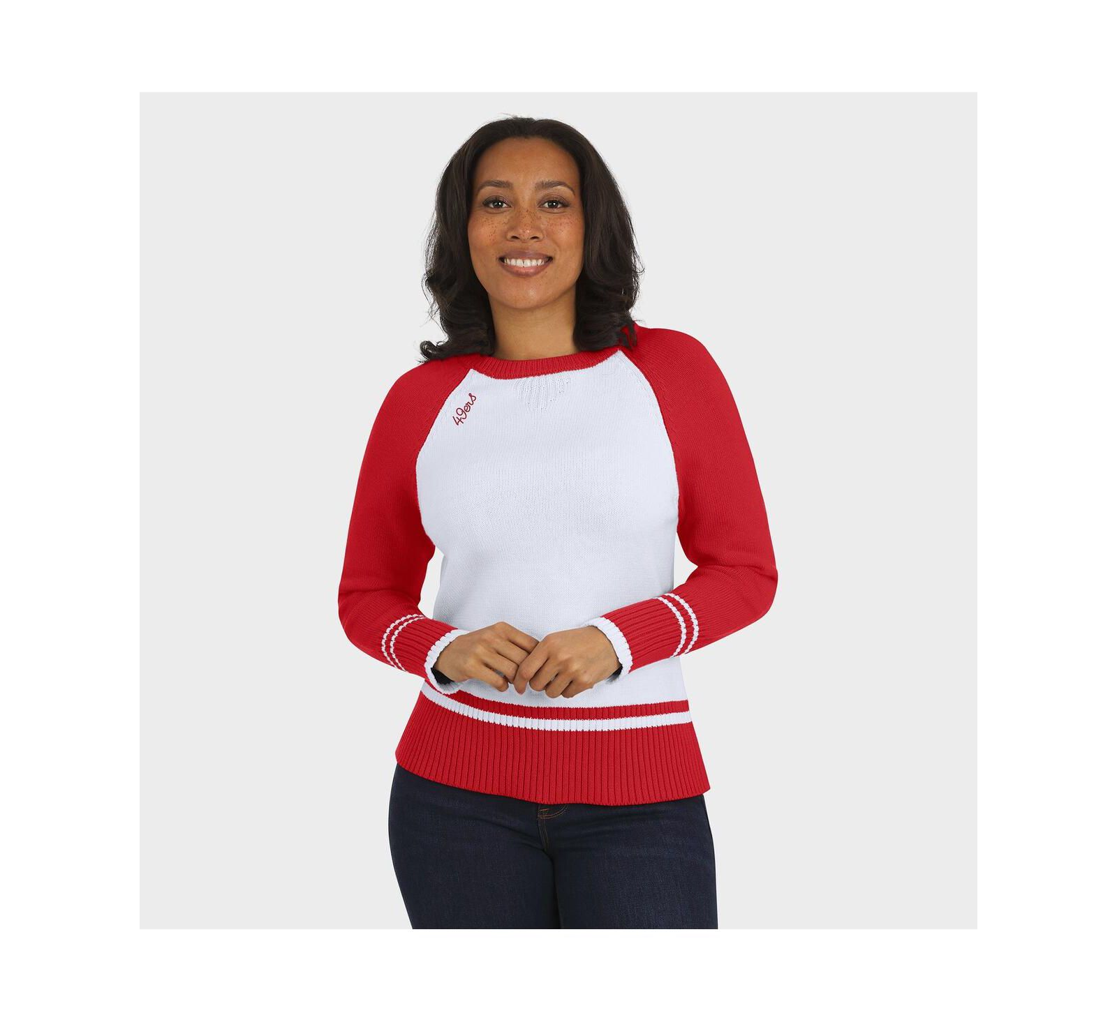Женский свитер WEAR by Erin Andrews White/Scarlet San Francisco 49ers Color Block Raglan
