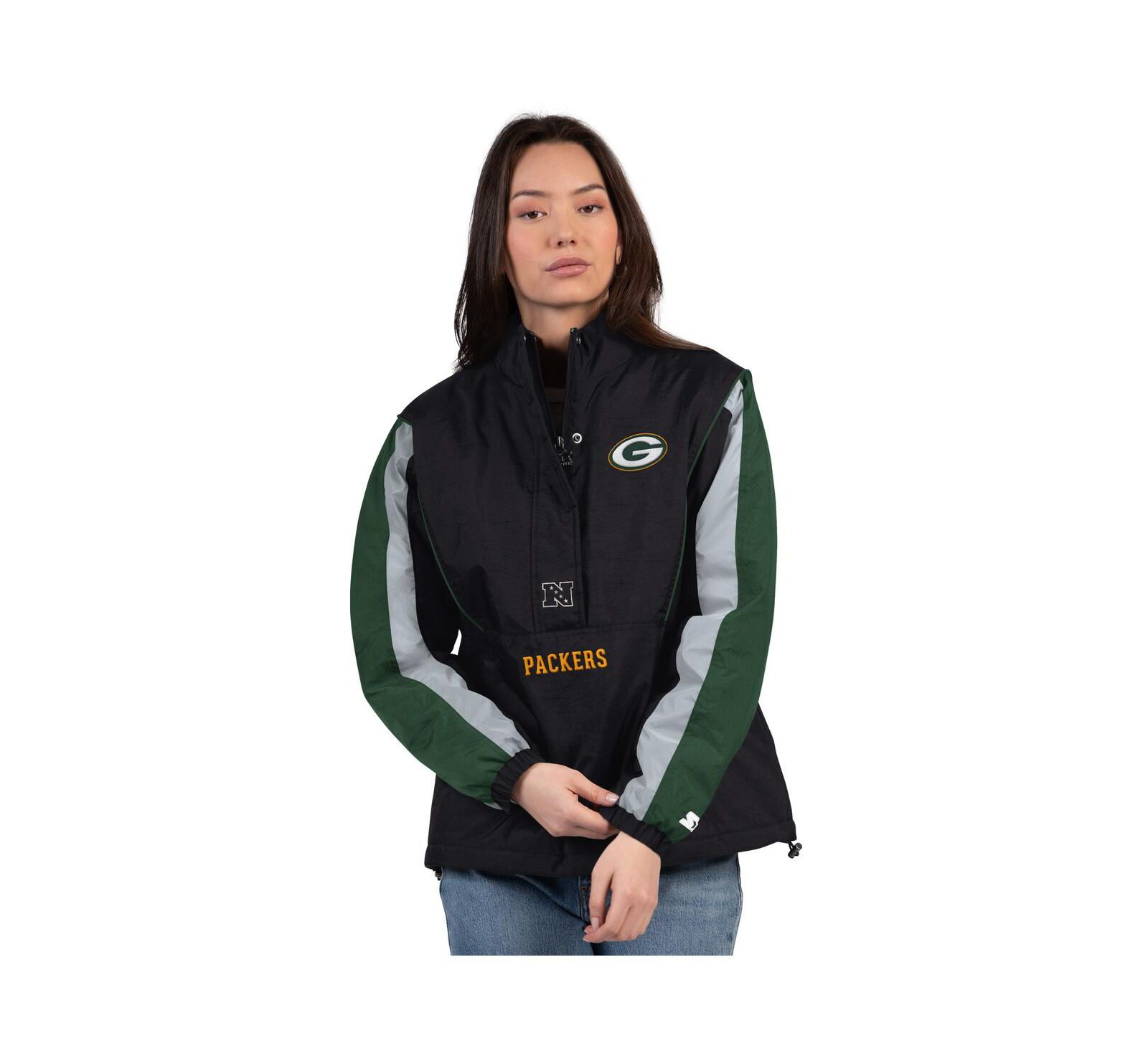 Starter Women's Black/Green Green Bay Packers Thursday Night Gridiron Half-Zip Jacket