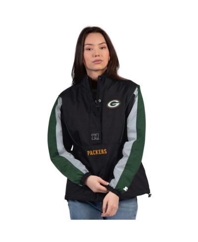 Женская куртка Starter Black/Green Green Bay Packers Thursday Night Gridiron Half-Zip Jacket