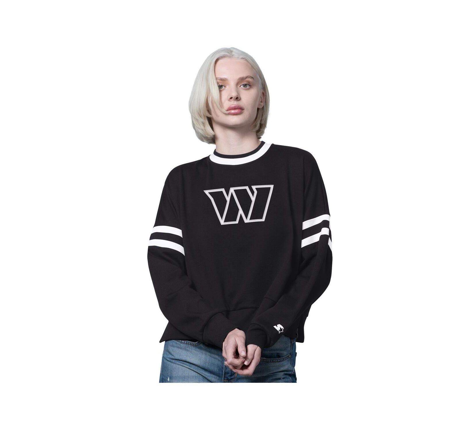 Starter Women's Black Washington Commanders Rally Drop Shoulder Cropped Sweatshirt