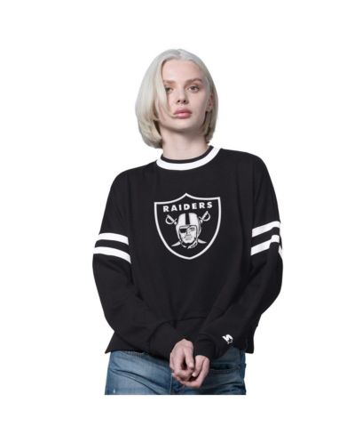 Starter Women's Black Las Vegas Raiders Rally Drop Shoulder Cropped Sweatshirt