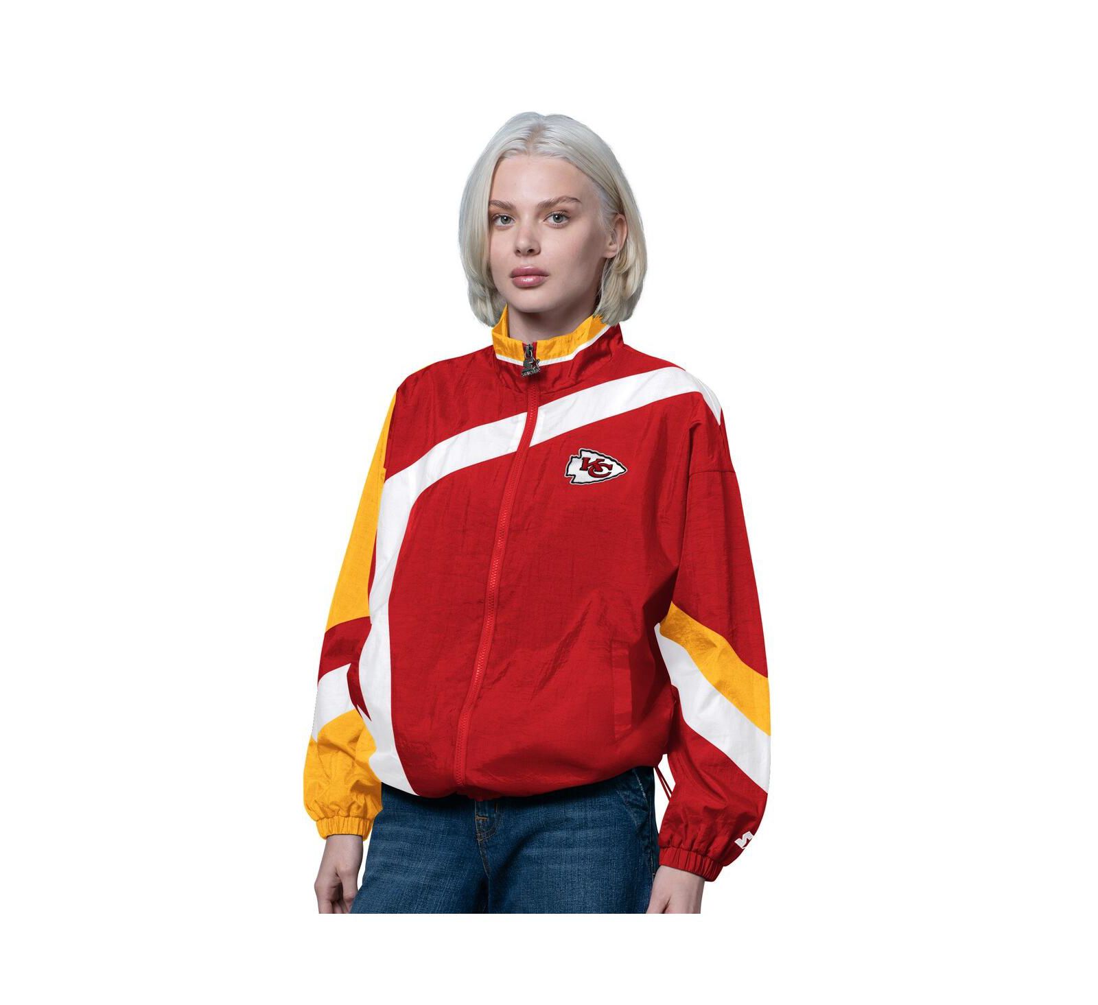 Starter Женский ветрозащитный худи на молнии Kansas City Chiefs, красный/золотой