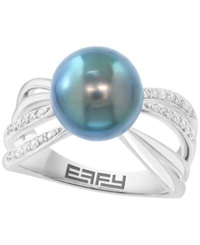 Кольцо EFFY Collection Tahitian Pearl (10-11mm) и Diamond (1/6 ct. t.w.) из Sterling Silver