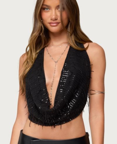 Edikted Женский Fringed Sequin Backless Halter Top