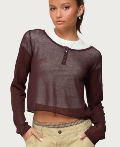 Женский трикотажный топ Edikted Kilian Sheer Henley Top