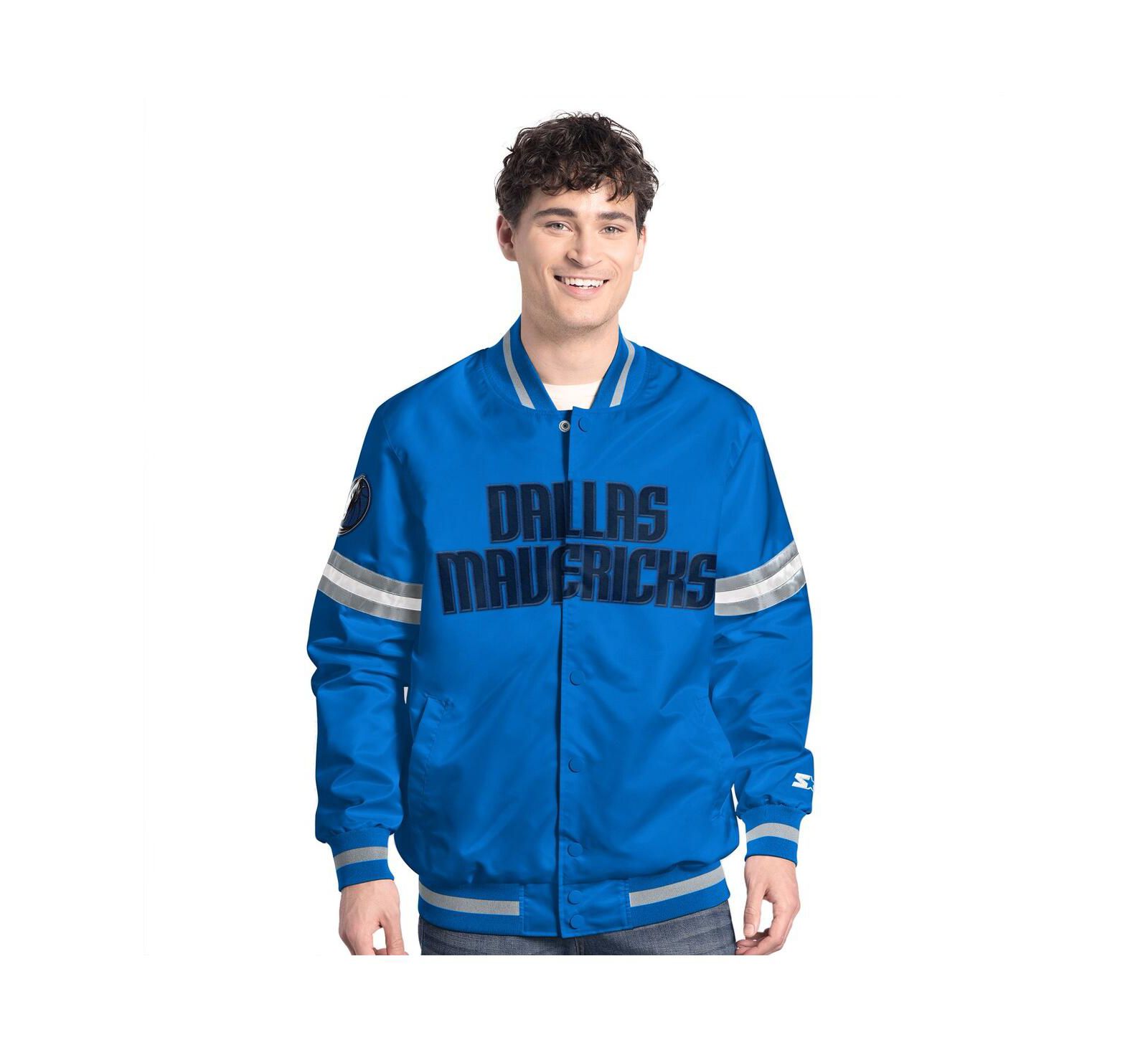 Starter Men's Blue/Silver Dallas Mavericks Scout Full snap Varsity Jacket