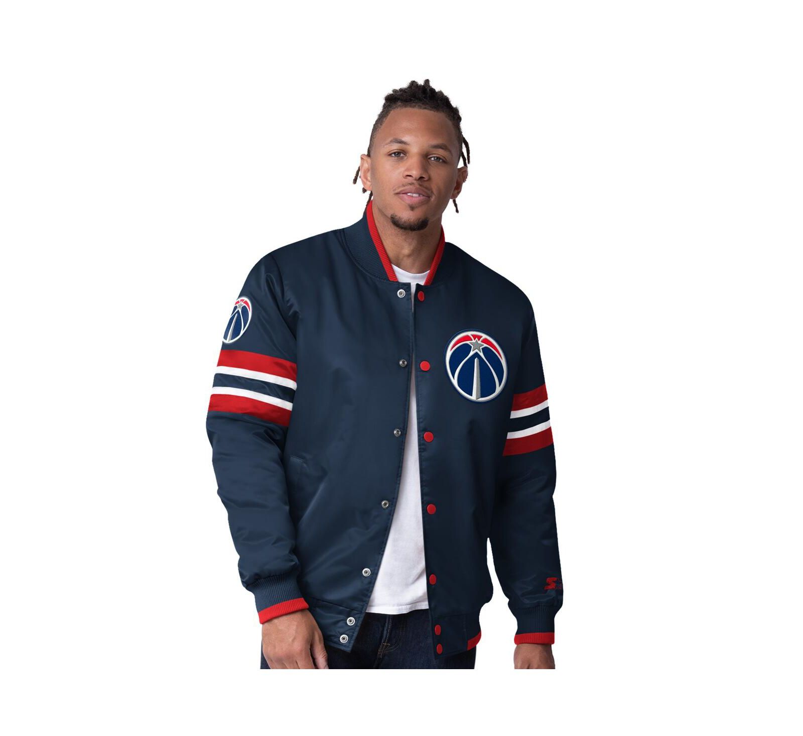 Starter Men's Navy Washington Wizards Scout Varsity Satin Full-Snap Jacket