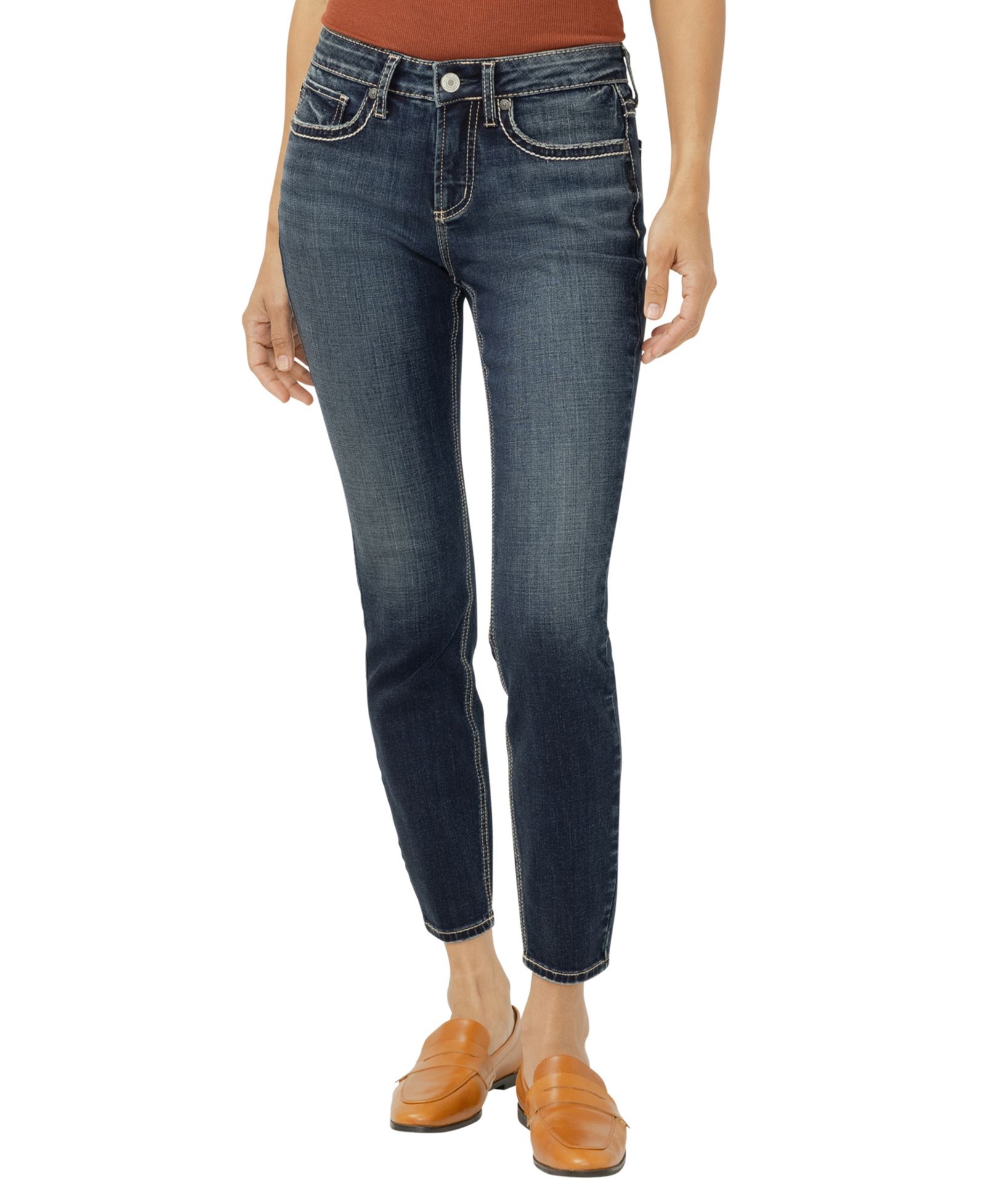 Silver Jeans Co. Women's Suki Mid Rise Curvy Fit Skinny Leg Jeans