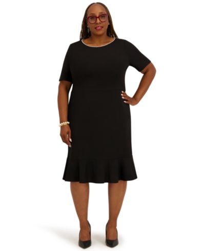Kasper Женское платье-юбка с оборками и круглым вырезом, Regular и Plus Size