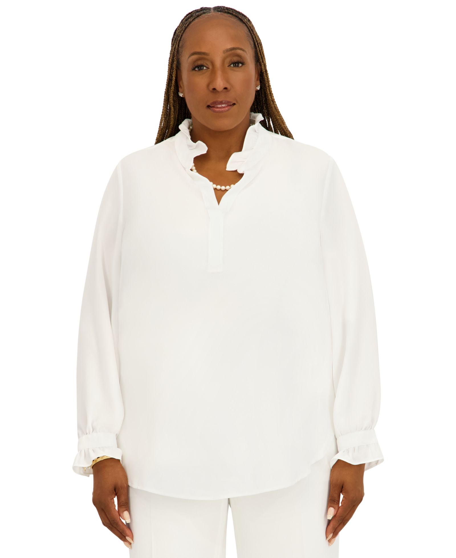 Kasper Women's V-Neck Long-Sleeve Top, Regular and Plus Size