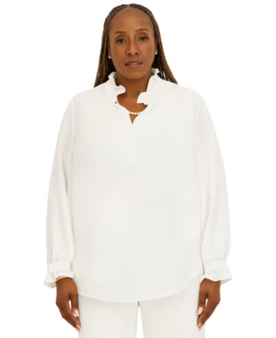 Kasper Women's V-Neck Long-Sleeve Top, Regular and Plus Size