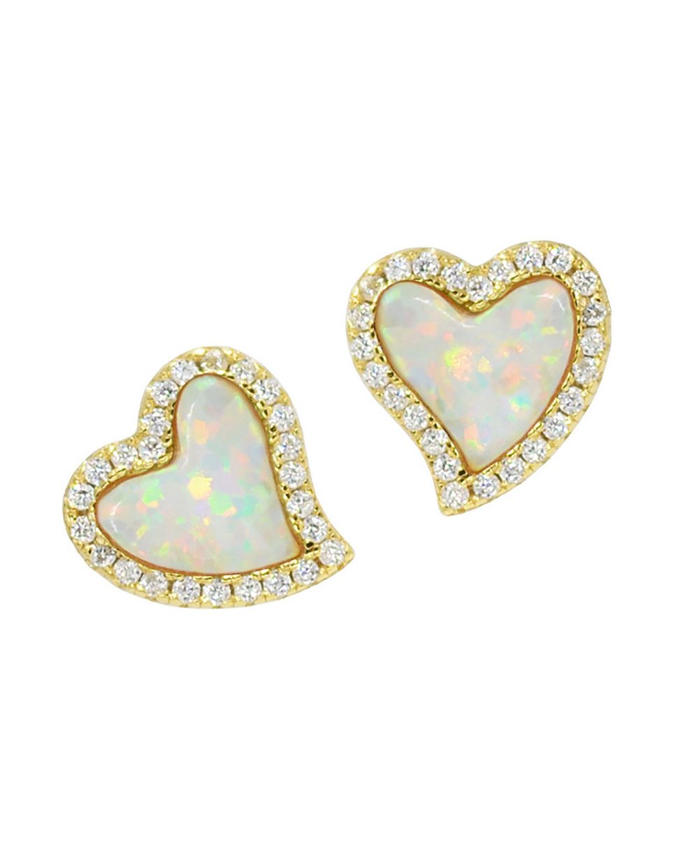 Серьги-гвоздики Amore Heart с выращенным опалом в позолоченном серебре