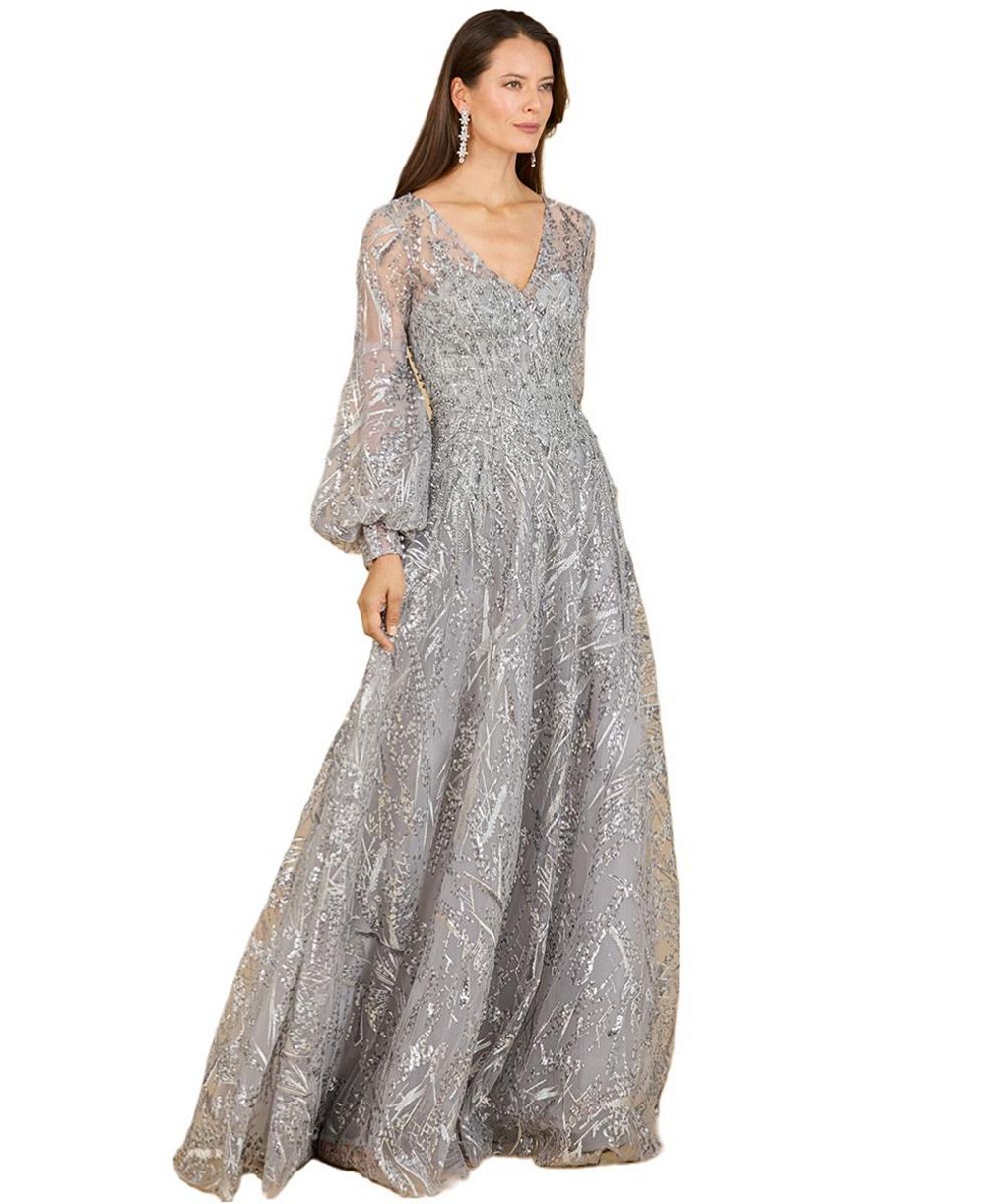 Lara Women's V Neckline Long Sleeve Gown