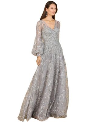 Lara Women's V Neckline Long Sleeve Gown