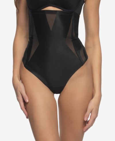 Felina Women's Uplifted Satin Mesh Body Mapped High-Waist Shaper Thong