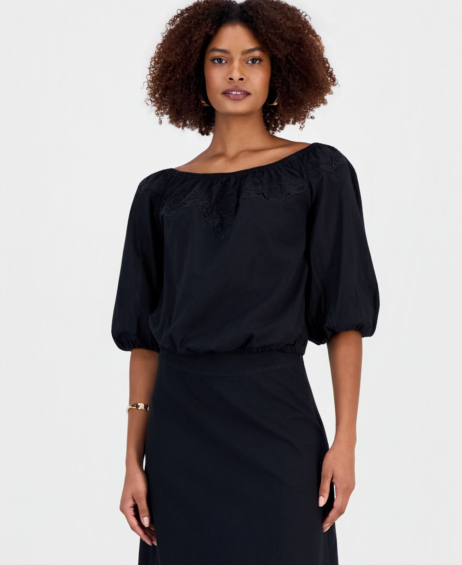 I.N.C. International Concepts Women's Floral Lace Off-The-Shoulder Blouse, Macy's Exclusive