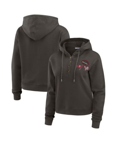 WEAR by Erin Andrews Women's Pewter Tampa Bay Buccaneers Waffle Hoodie Pullover Top