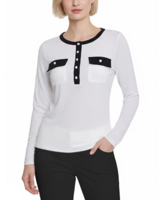 Женский топ NY Collection Petite с длинным рукавом и контрастными деталями