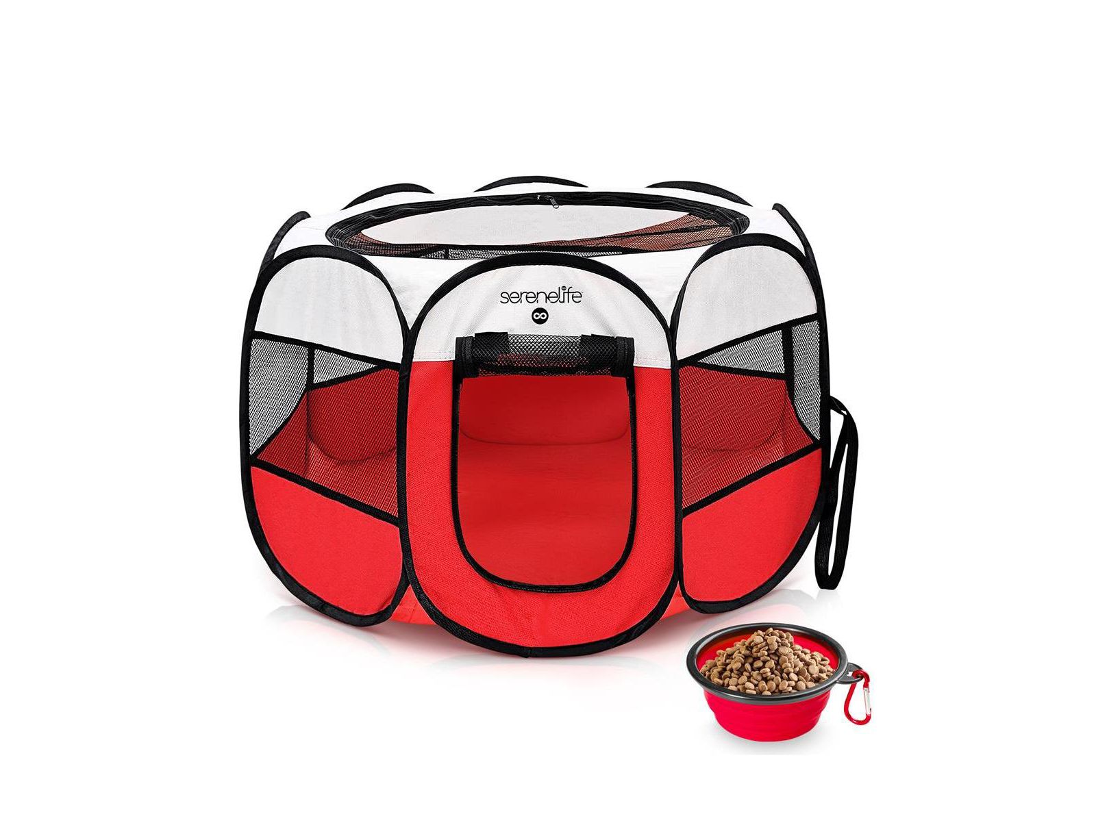 SereneLife Large Portable & Foldable Pet Tent with Travel Bowl, Red