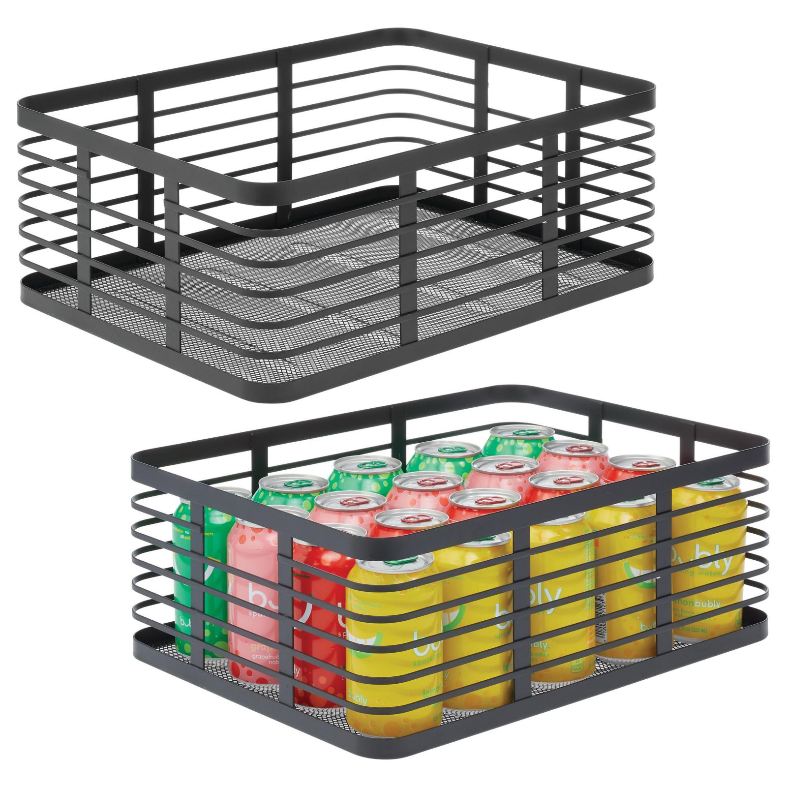 mDesign Metal Pantry Basket with Handles - Set of 2