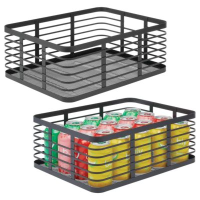 mDesign Metal Pantry Basket with Handles - Set of 2