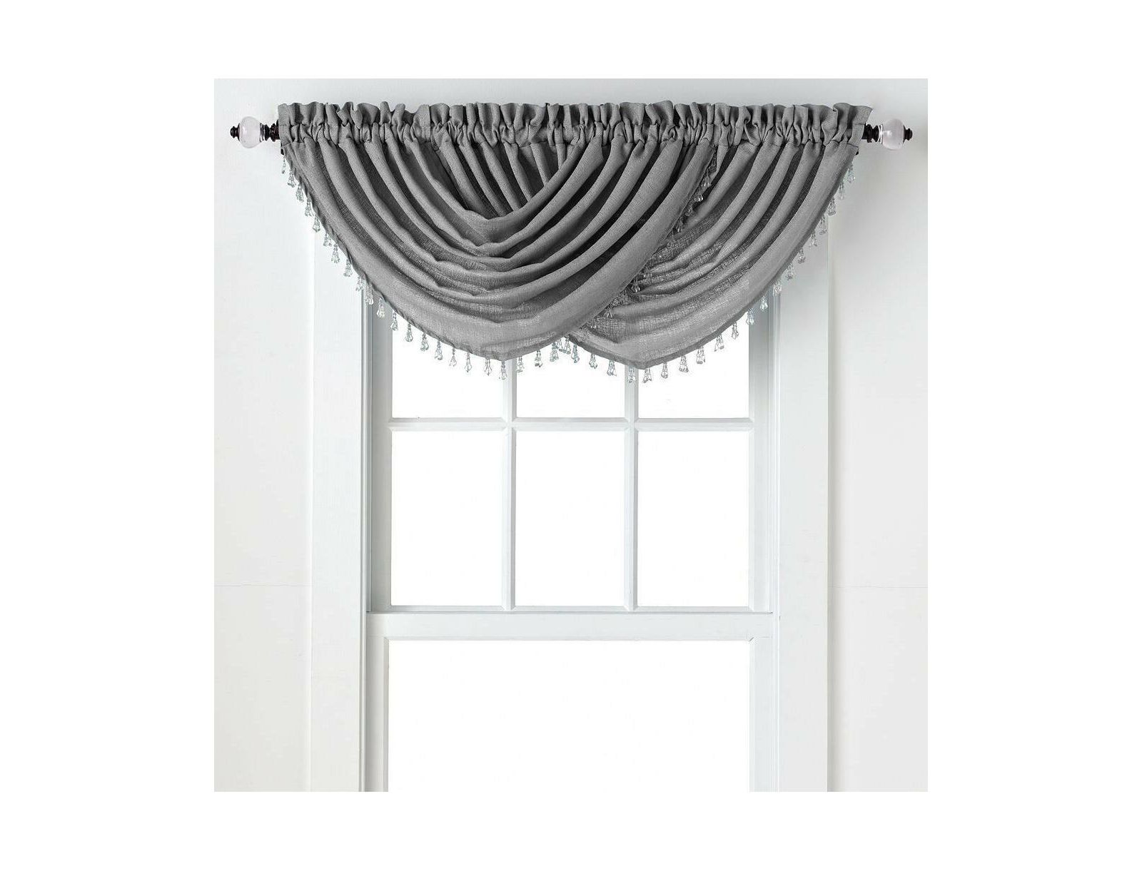 GoodGram 2-Pack: Beaded Emerald Crepe Waterfall Valances - 44 in. W x 37 in. L, Pumpkin Spice/Terracotta