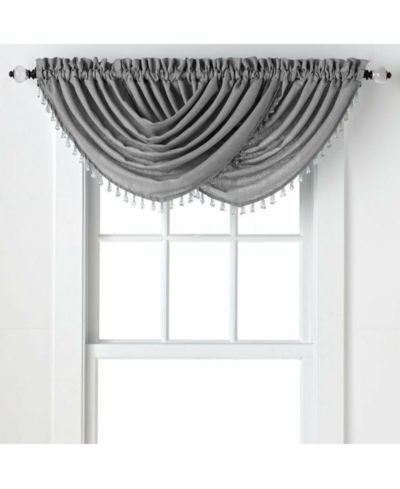 GoodGram 2-Pack: Beaded Emerald Crepe Waterfall Valances - 44 in. W x 37 in. L, Pumpkin Spice/Terracotta