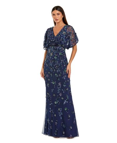 Женское вечернее платье Mac Duggal с цветочным декором и коротким рукавом