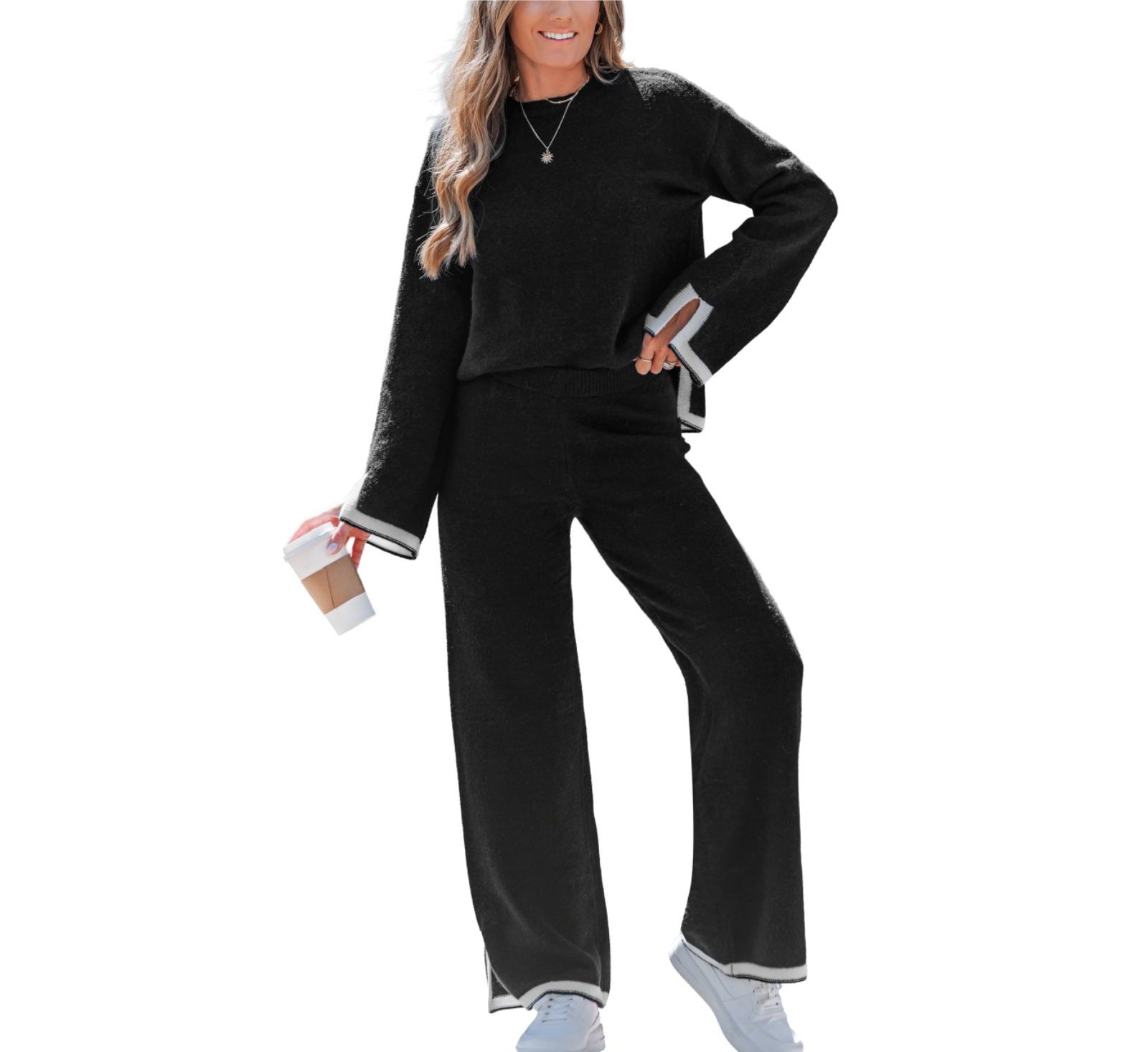 Cupshe Women's Contrast Trim Knit Lounge Set