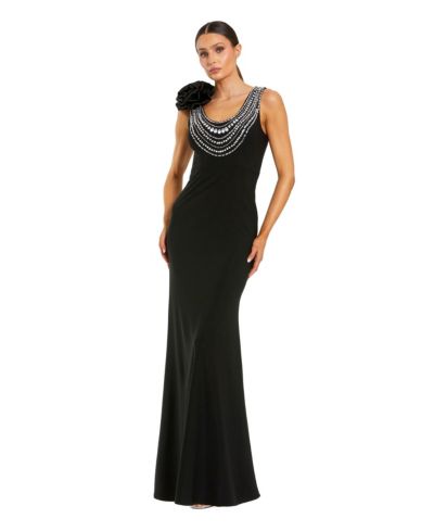 Женское вечернее платье Mac Duggal Elegant Beaded Scoop Neck Jersey with 3D Flower Gown