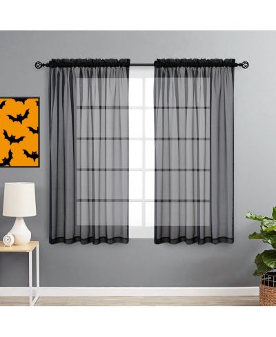 GoodGram 2 Piece Spooky Halloween Decor Ghoul Colored Rod Pocket Sheer Voile Window Curtains - 63 Inch
