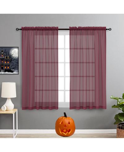 GoodGram 2 Piece Spooky Halloween Decor Organ Rod Pocket Sheer Voile Window Curtains - 63 in. Long