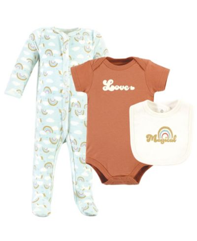 Hudson Baby Baby Girls Hudson Cotton Sleep and Play, Bodysuit and Bandana Bib Set