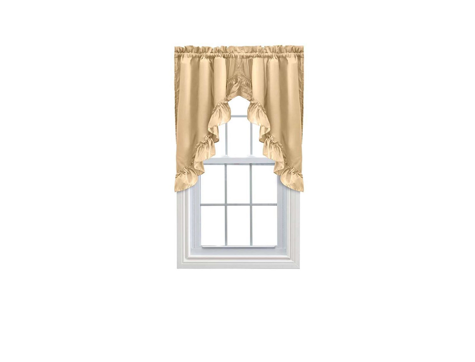 Ellis Stacey Solid Color Window 1.5" Rod Pocket High Quality Fabric Ruffled Swag 60"x38" Almond