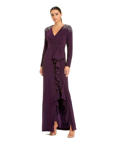 Женское вечернее платье Mac Duggal с длинным рукавом и рюшами