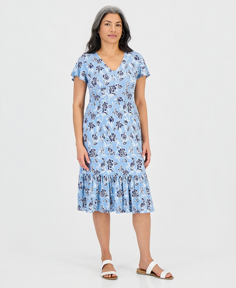 Женское миди-платье Style & Co Petite Printed Knit V-Neck