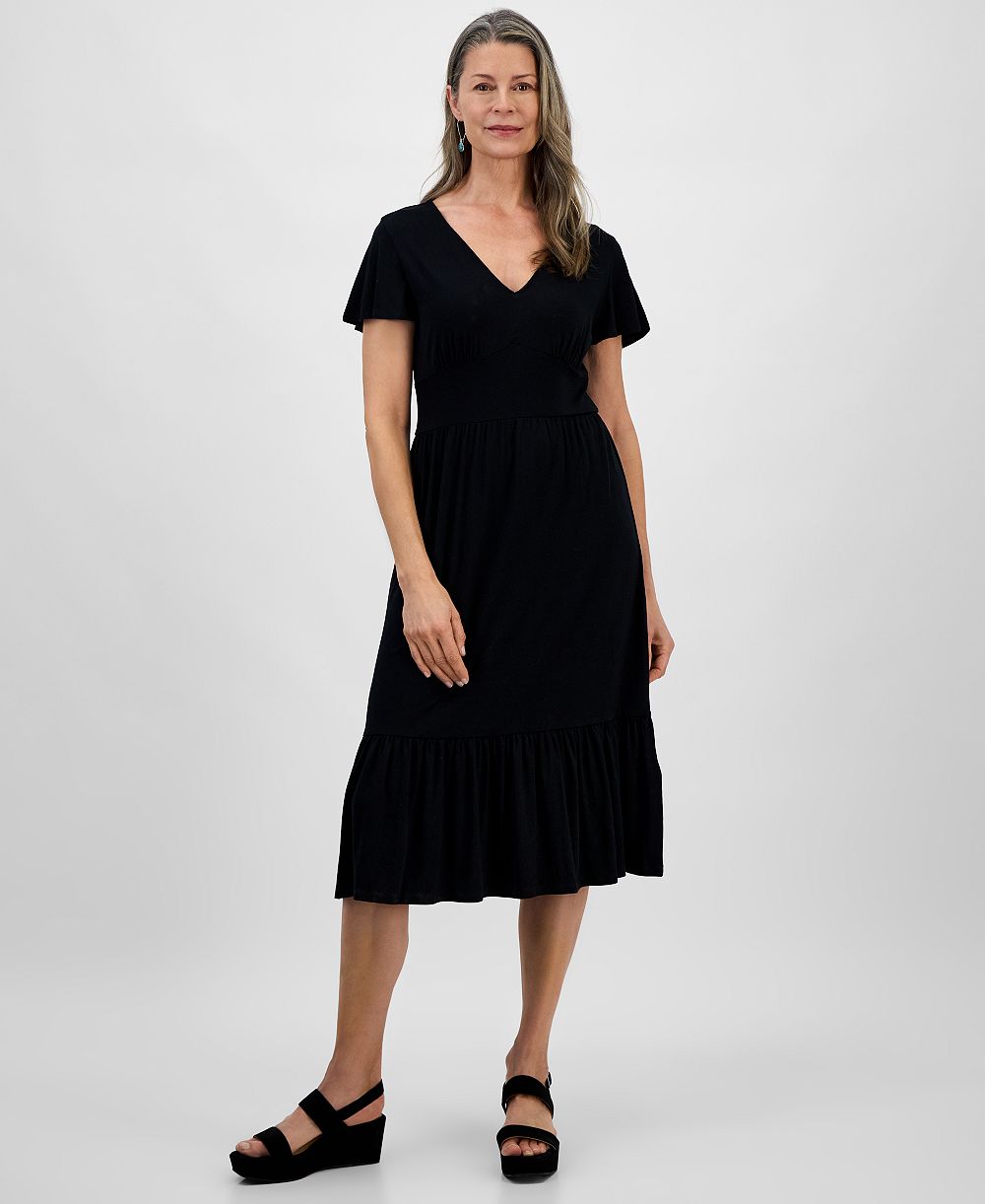 Style & Co Женское миди-платье с многоярусными оборками, V-образный вырез