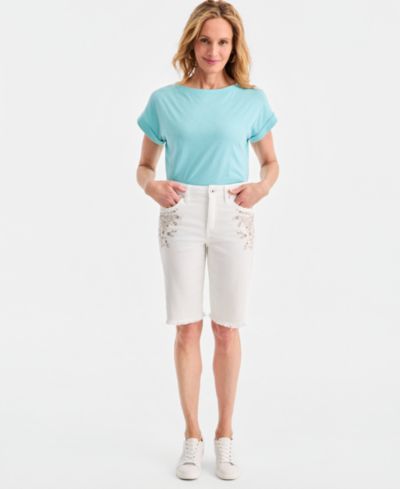 Style & Co Женский Вышитый Mid-Rise Raw-Edge Bermuda Shorts