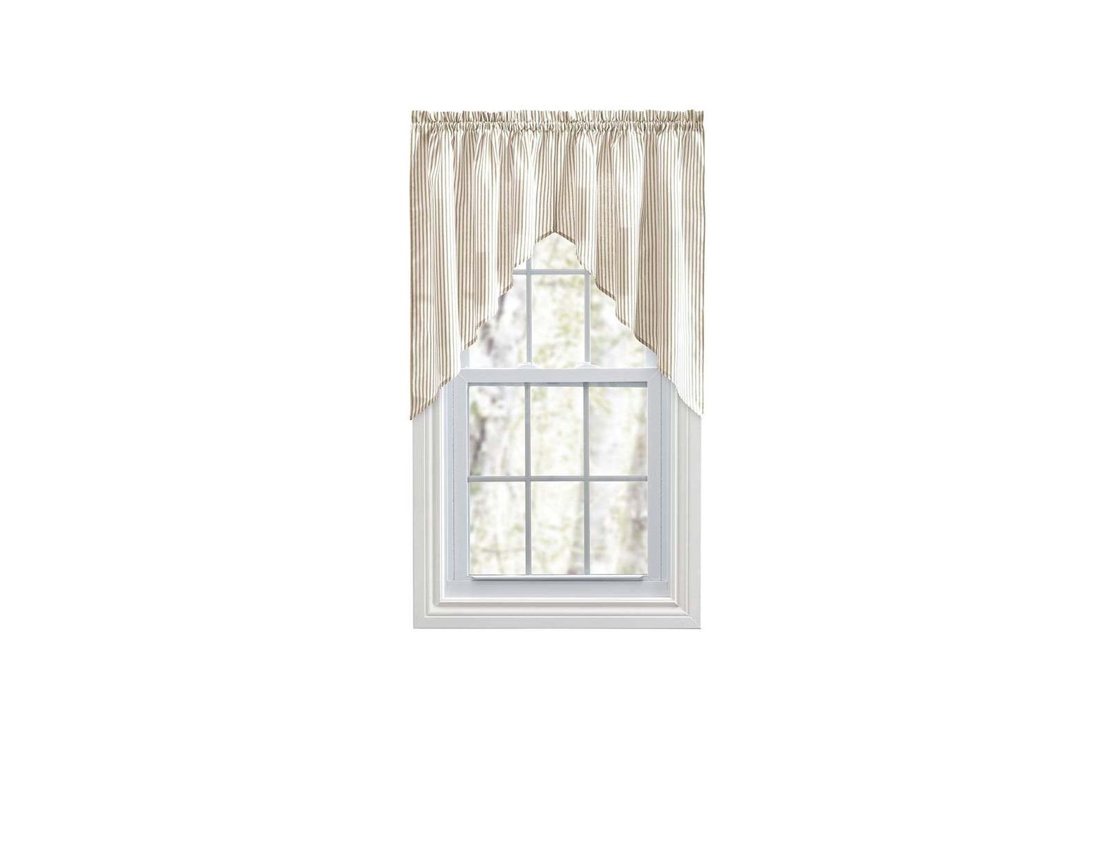 Ellis Curtain Plaza Classic Ticking Stripe Printed on Natural Ground 1.5" Rod Pocket Tailored Swag 56" x 36" Tan