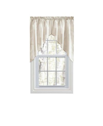 Ellis Curtain Plaza Classic Ticking Stripe Printed on Natural Ground 1.5" Rod Pocket Tailored Swag 56" x 36" Tan