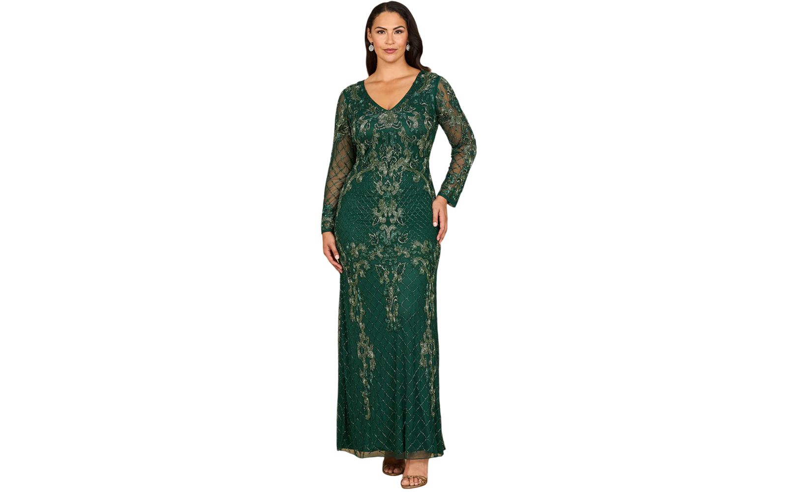 Женское вечернее платье Lara Long Sleeve Contrast Beaded Gown