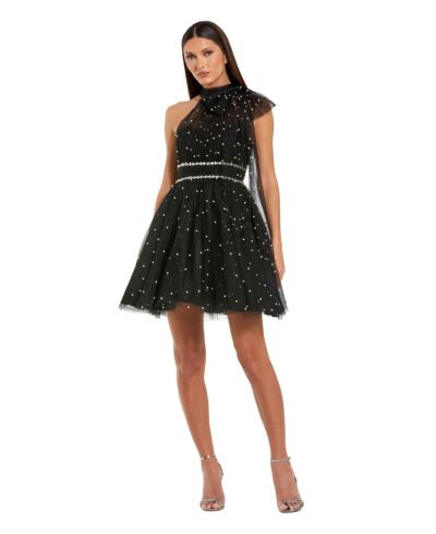 Mac Duggal Женское мини-платье A Line с жемчугом и бантом
