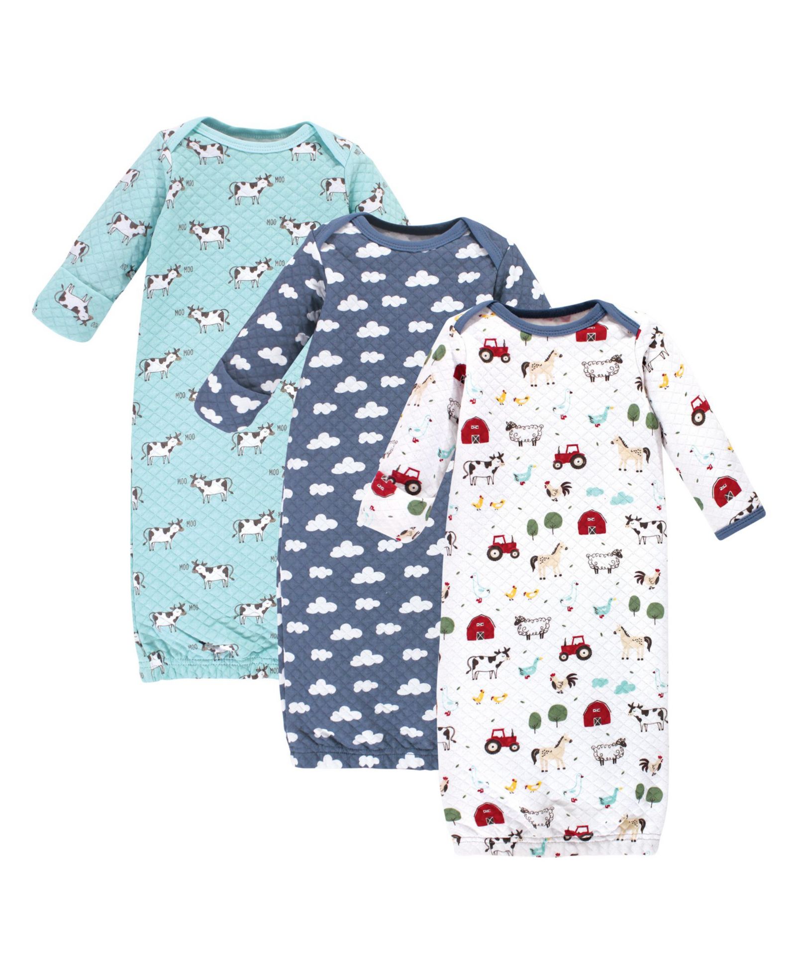 Hudson Baby Quilted Cotton Gowns 3pk