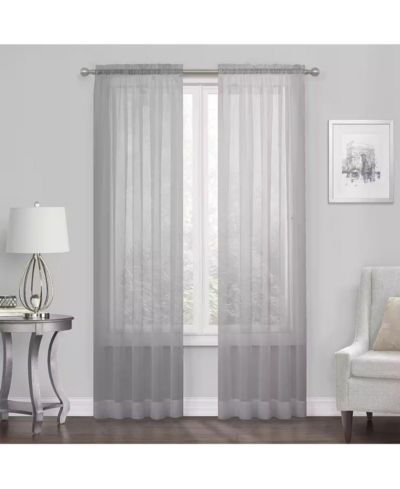 Kate Aurora Essential 1 Piece Silver Gray Sheer Voile Rod Pocket Window Curtain Panel - 45 in. Long